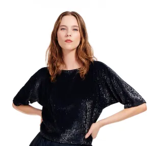 Sequin Blouson with Dolman Sleeves BLACK