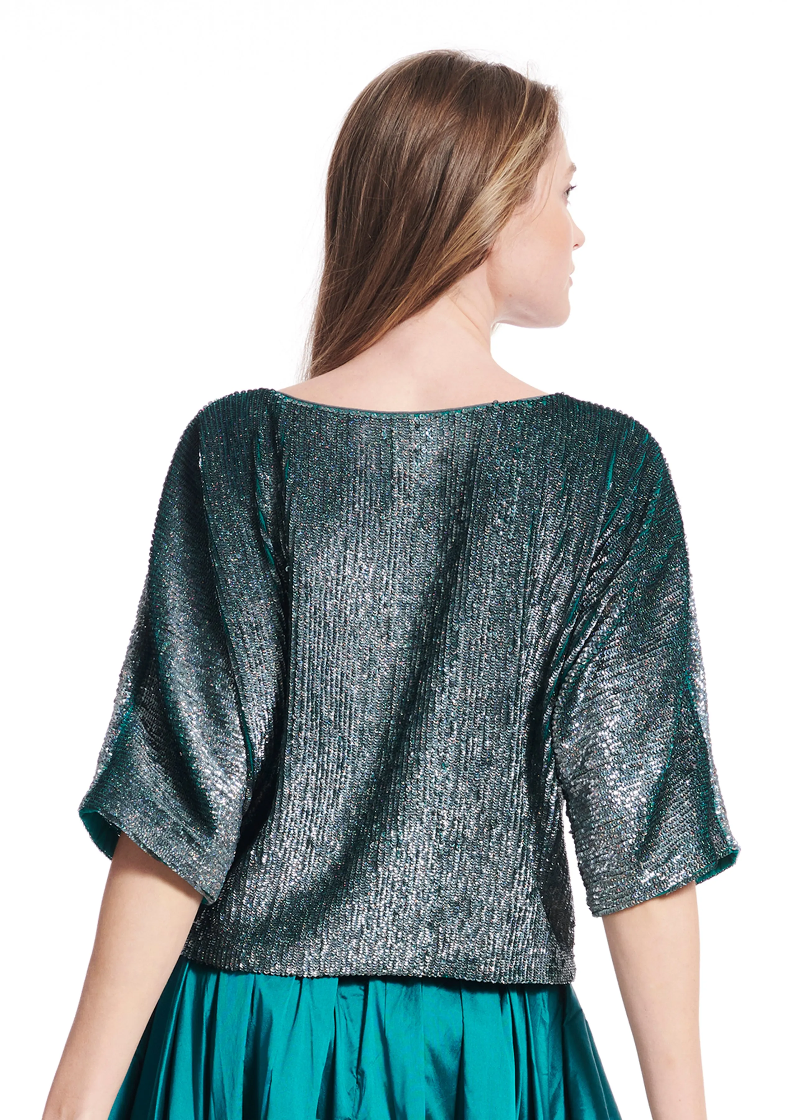 Sequin Blouson with Dolman Sleeves BLACK
