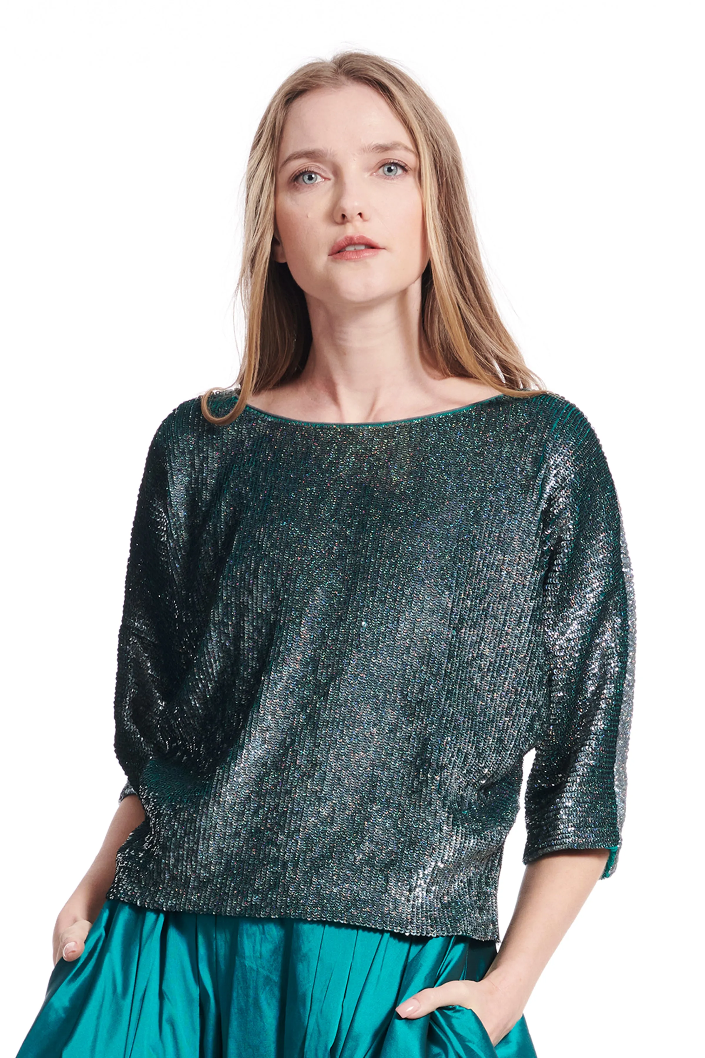 Sequin Blouson with Dolman Sleeves BLACK