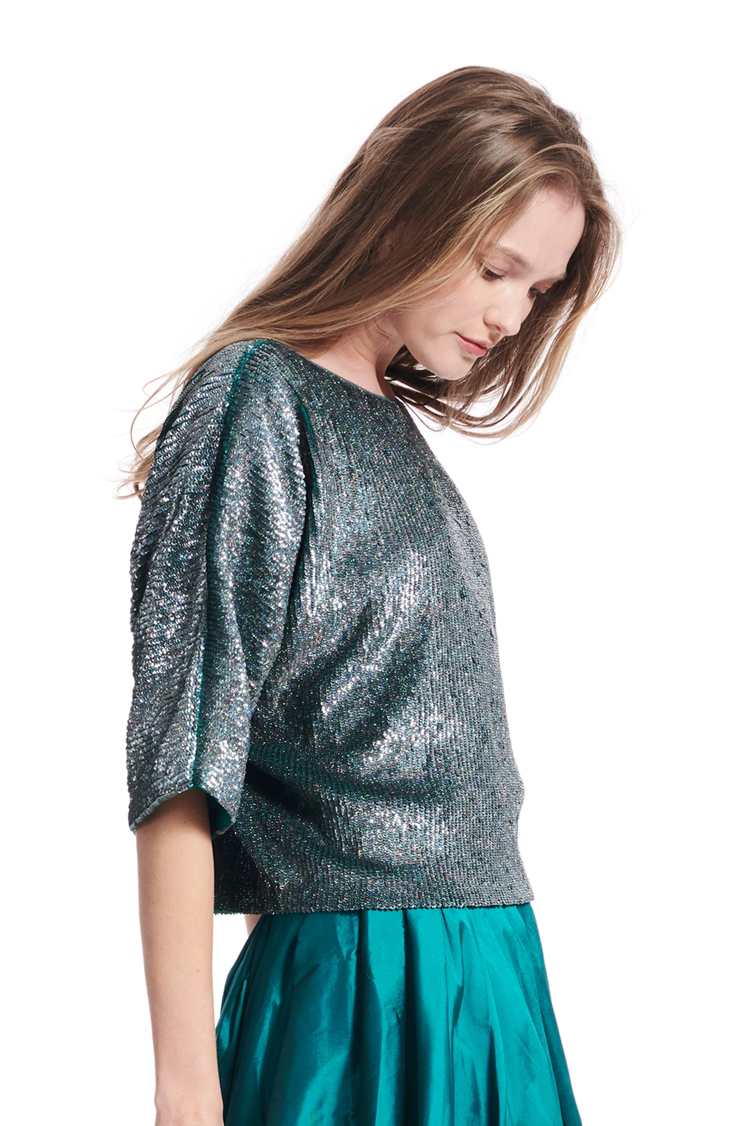 Sequin Blouson with Dolman Sleeves BLACK