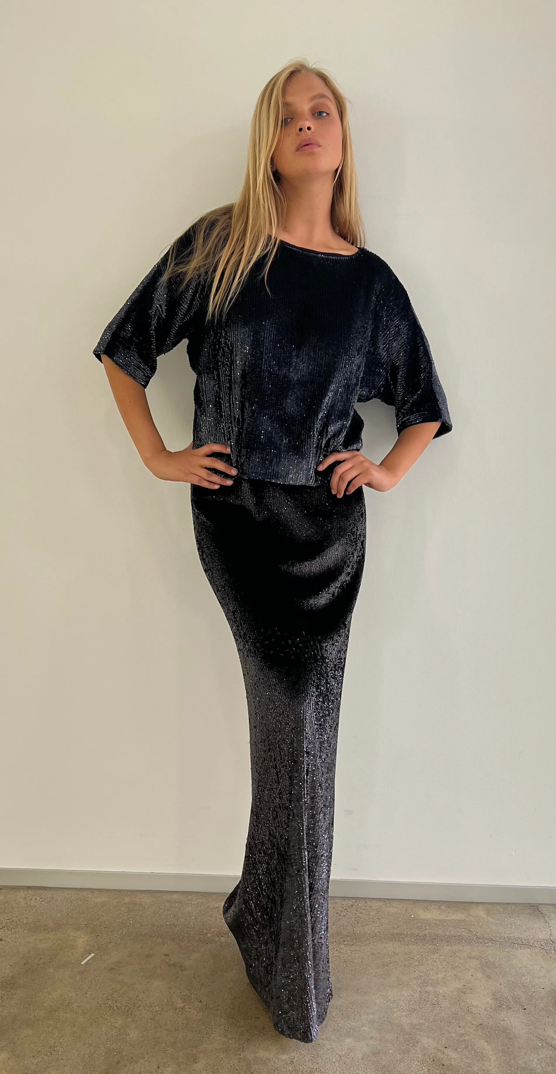 Sequin Blouson with Dolman Sleeves BLACK