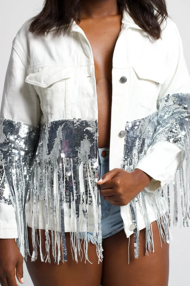 SEQUIN TASSEL JACKET white