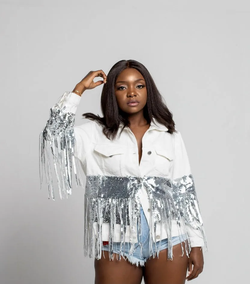 SEQUIN TASSEL JACKET white