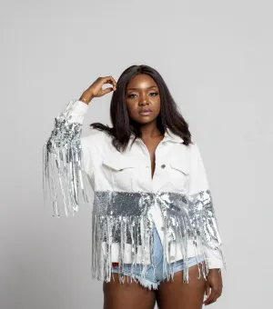 SEQUIN TASSEL JACKET white