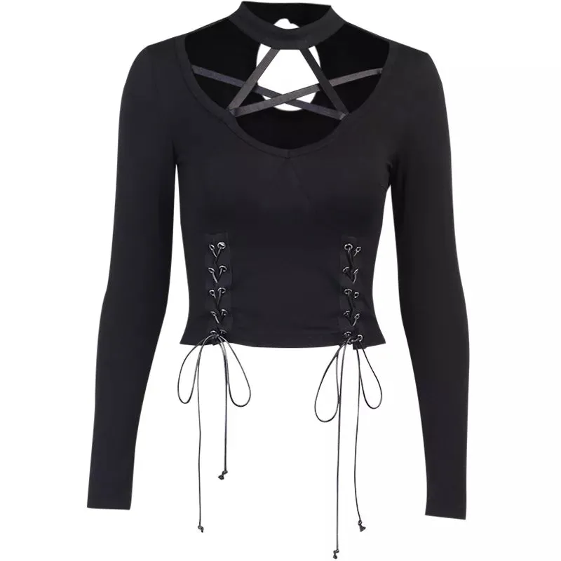 Sexy Black Halter Star Tops