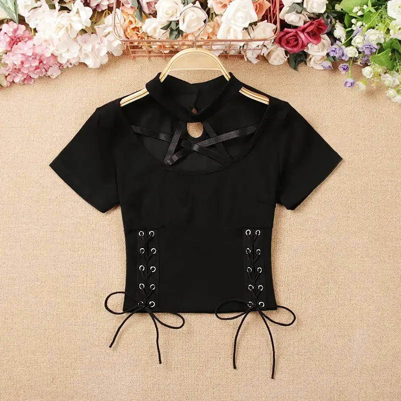 Sexy Black Halter Star Tops