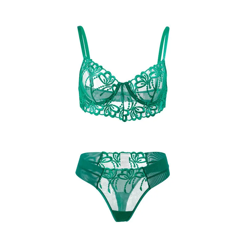 Sheer Embroidered Bra and Matching Panty Set