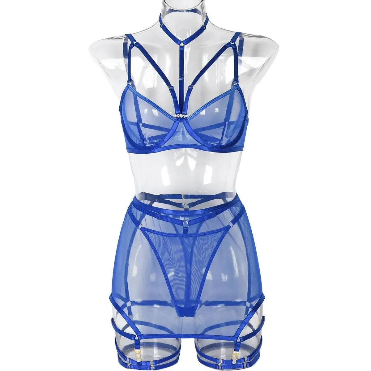 Sheer Skirted Three Piece Lingerie Set