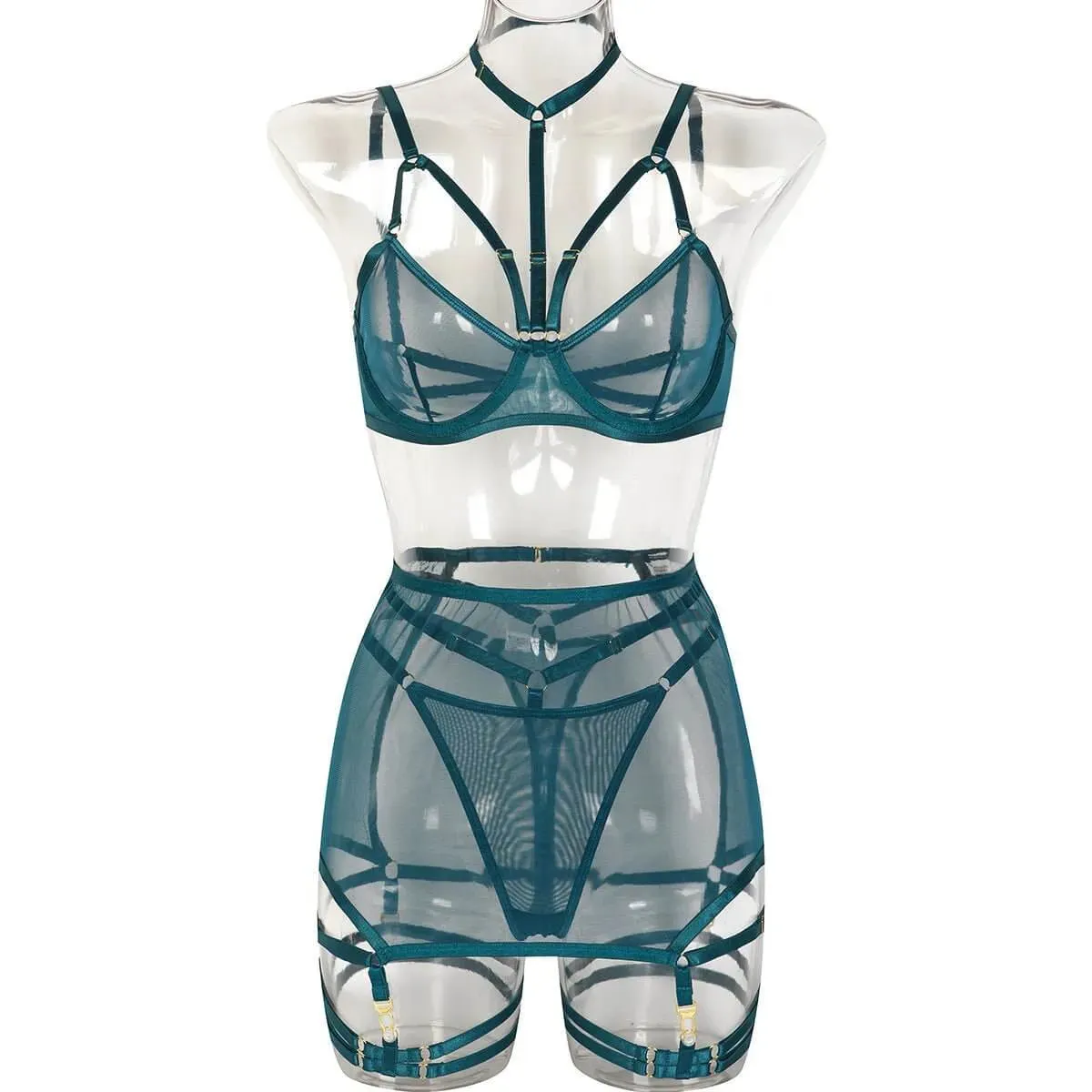 Sheer Skirted Three Piece Lingerie Set