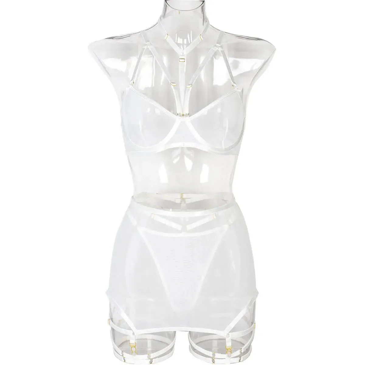 Sheer Skirted Three Piece Lingerie Set