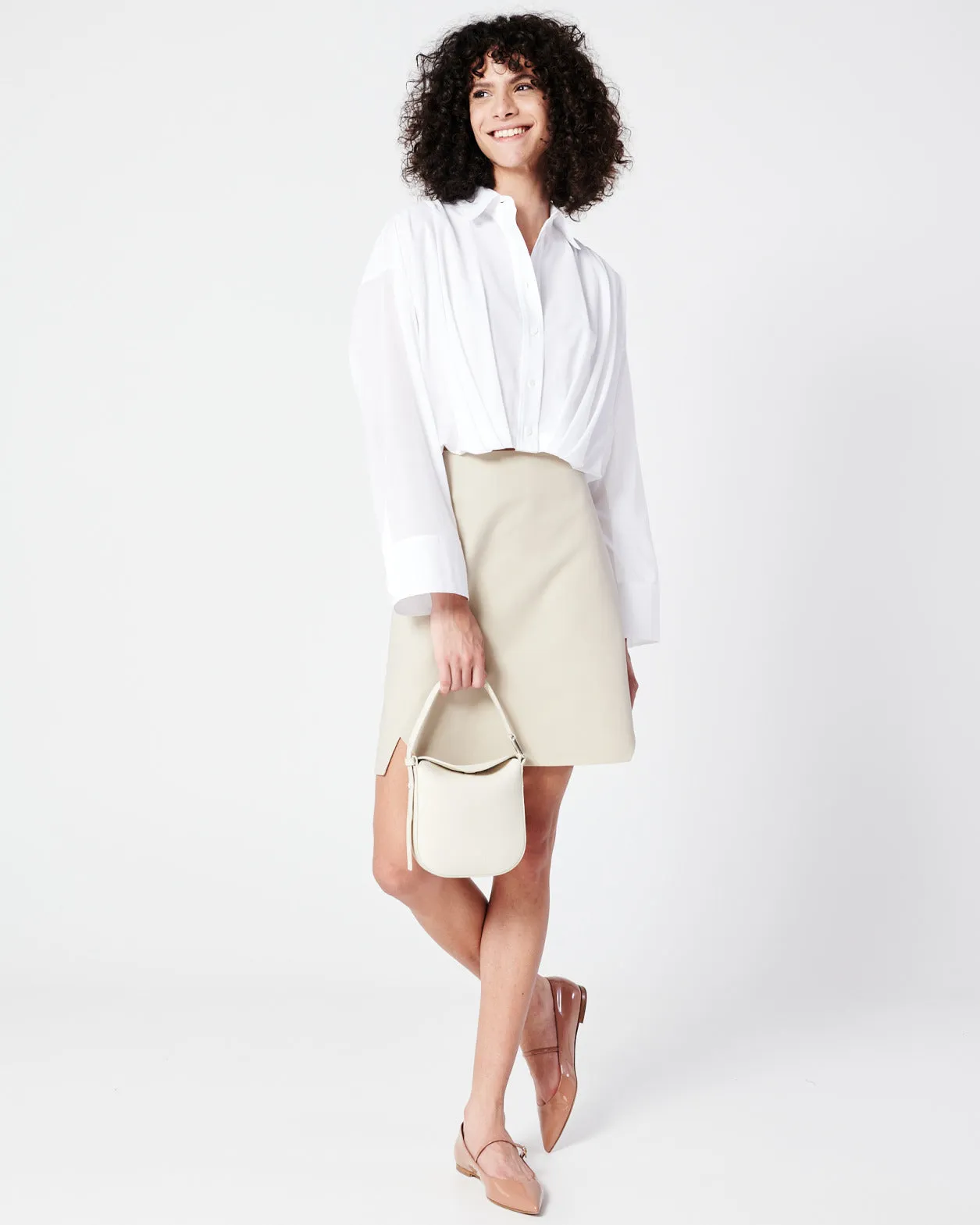 Short Cotton Voile Blouse with Wide Sleeves