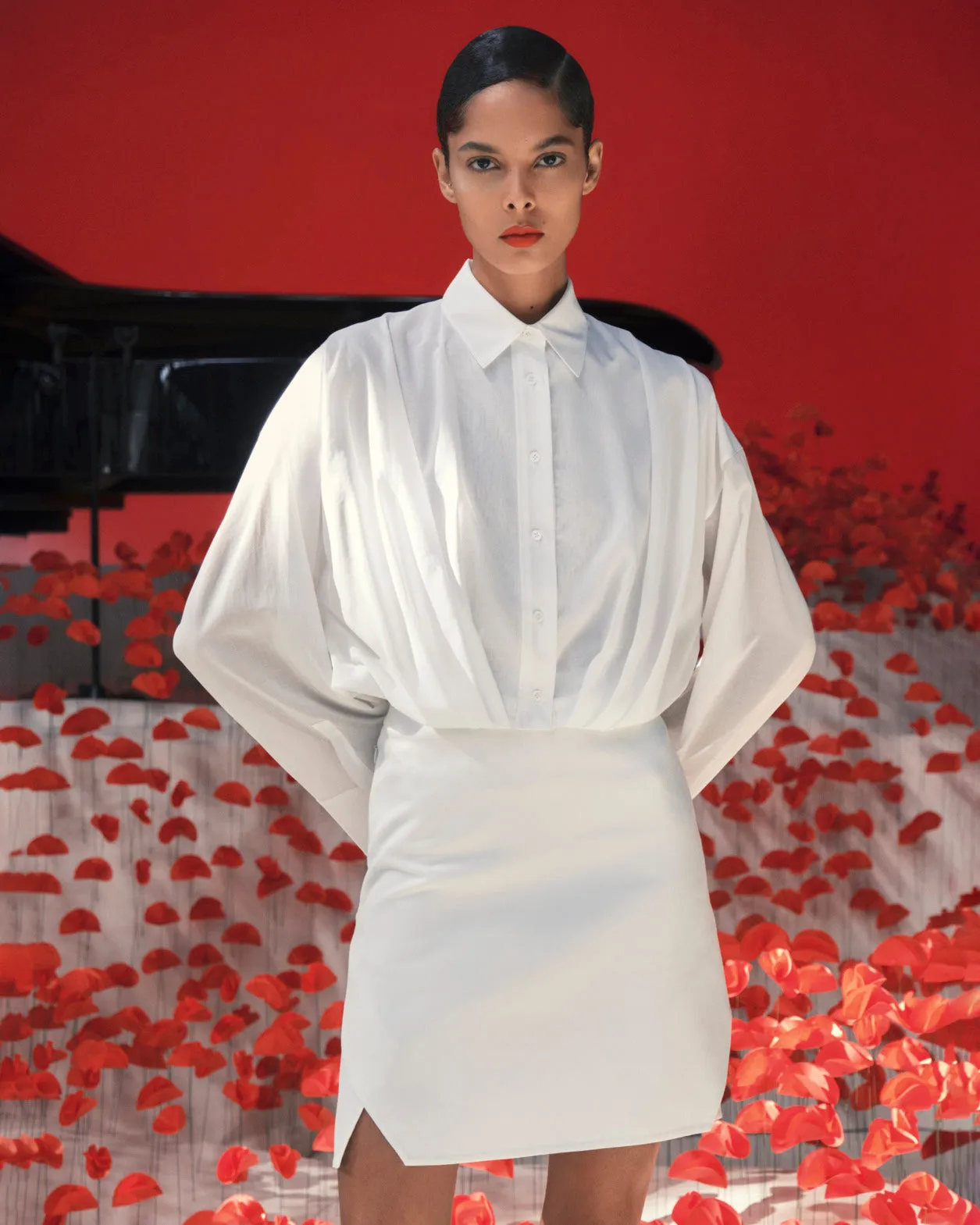 Short Cotton Voile Blouse with Wide Sleeves