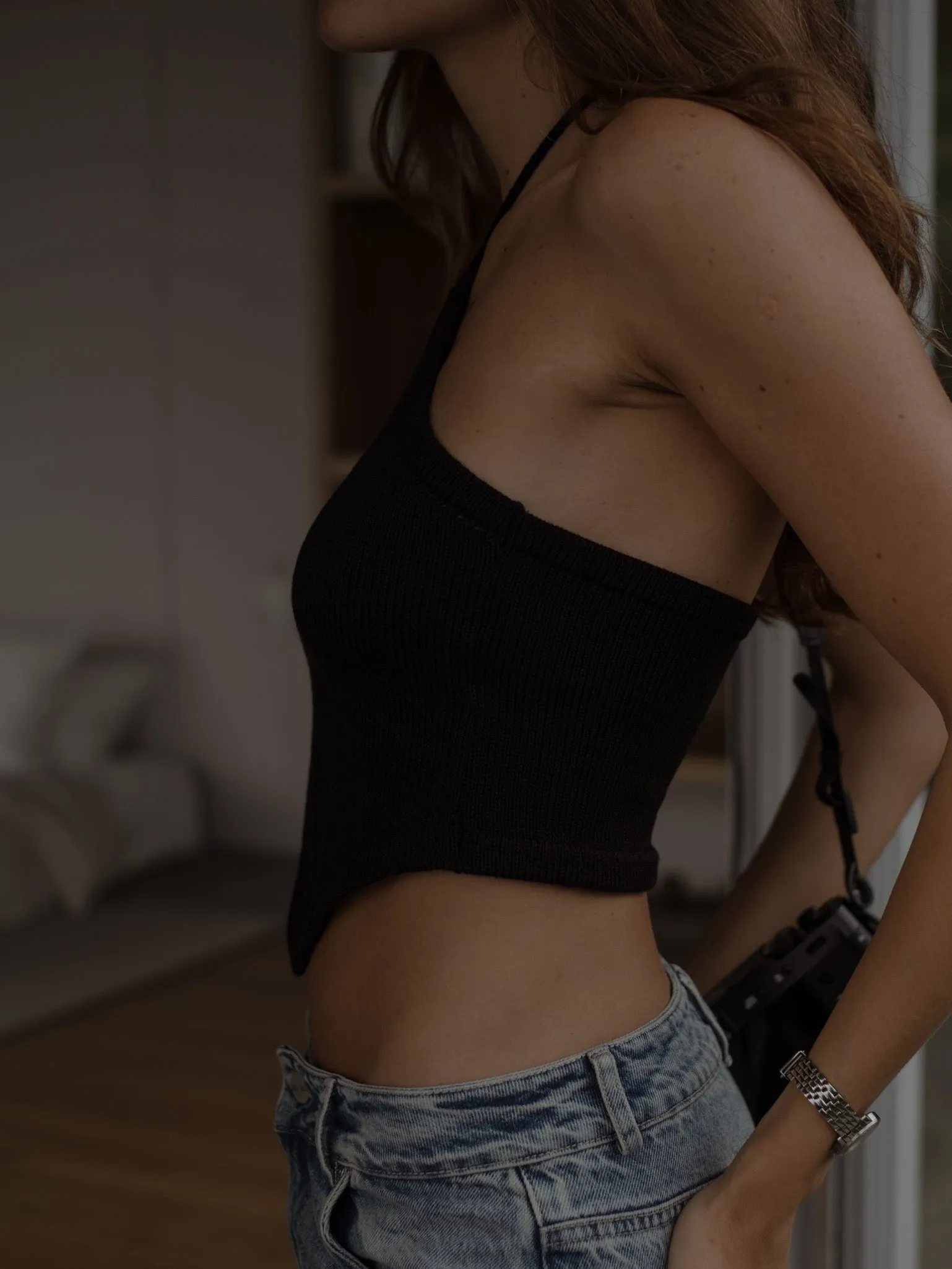 SIMPLY BANDANA KNIT TOP - BLACK