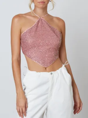 Sleeveless Halter Tie Back Crop Top