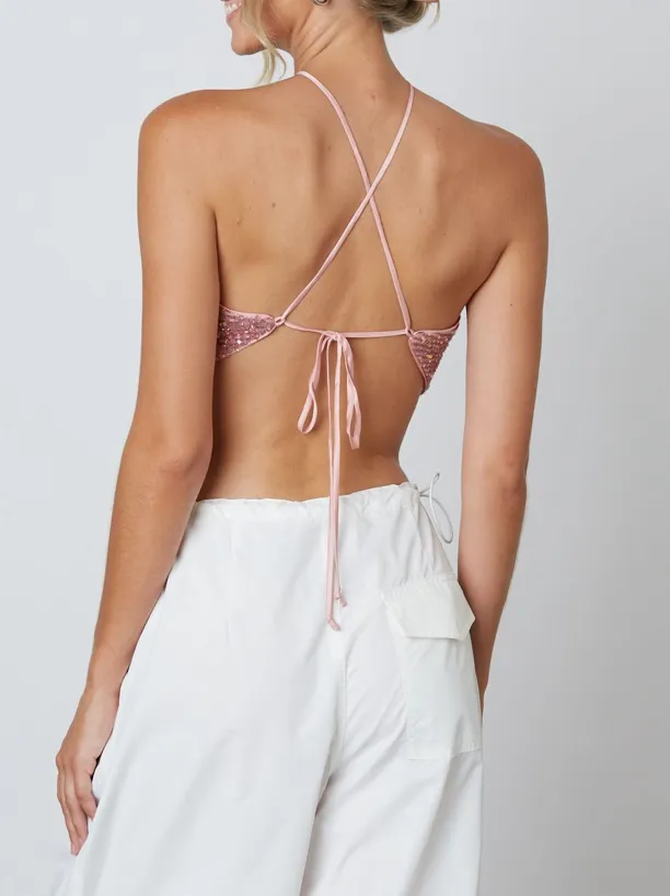 Sleeveless Halter Tie Back Crop Top
