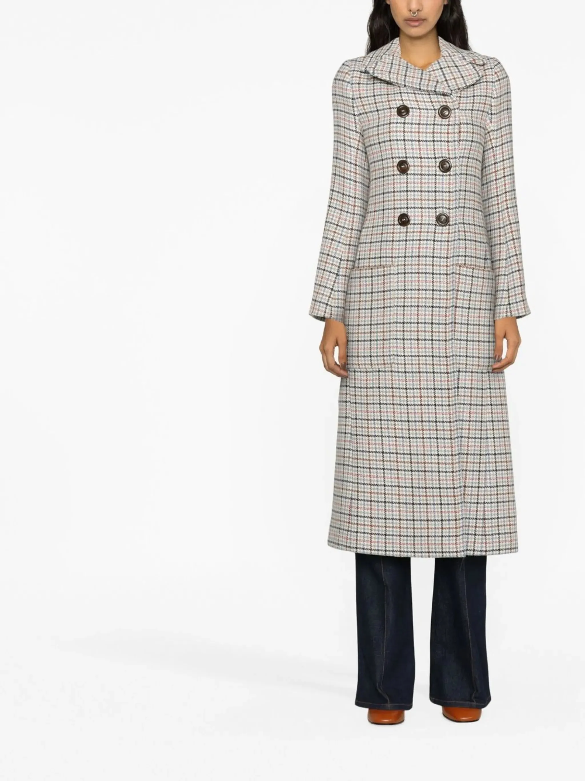 Smart double-breasted checked-print coat Best-selling deal