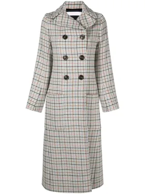 Smart double-breasted checked-print coat Best-selling deal