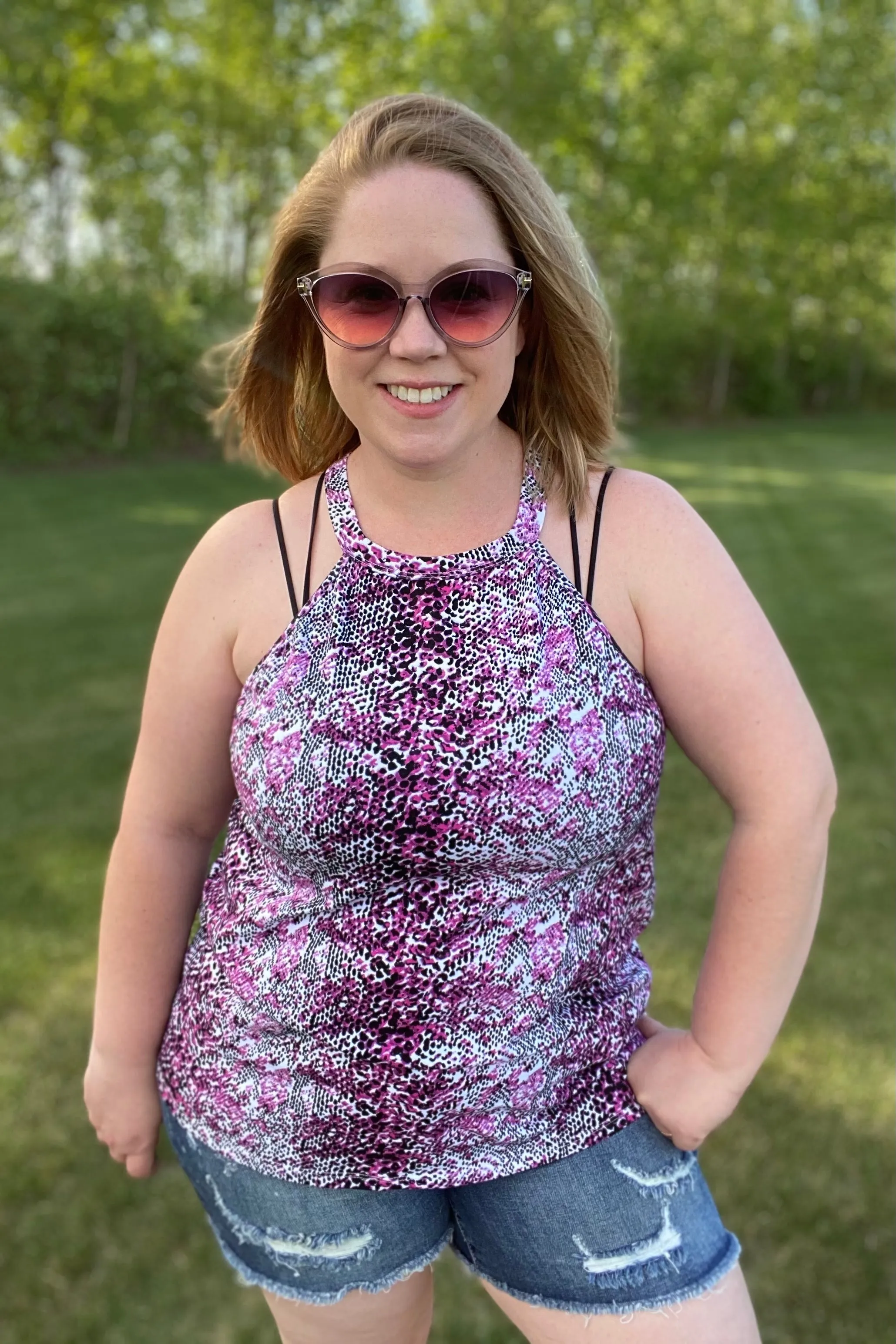 Snake Print Halter Top in Fuchsia