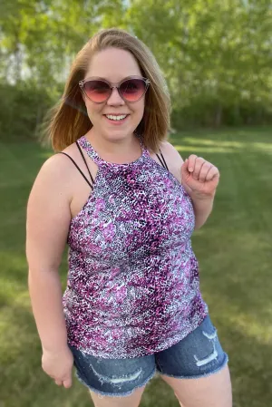 Snake Print Halter Top in Fuchsia
