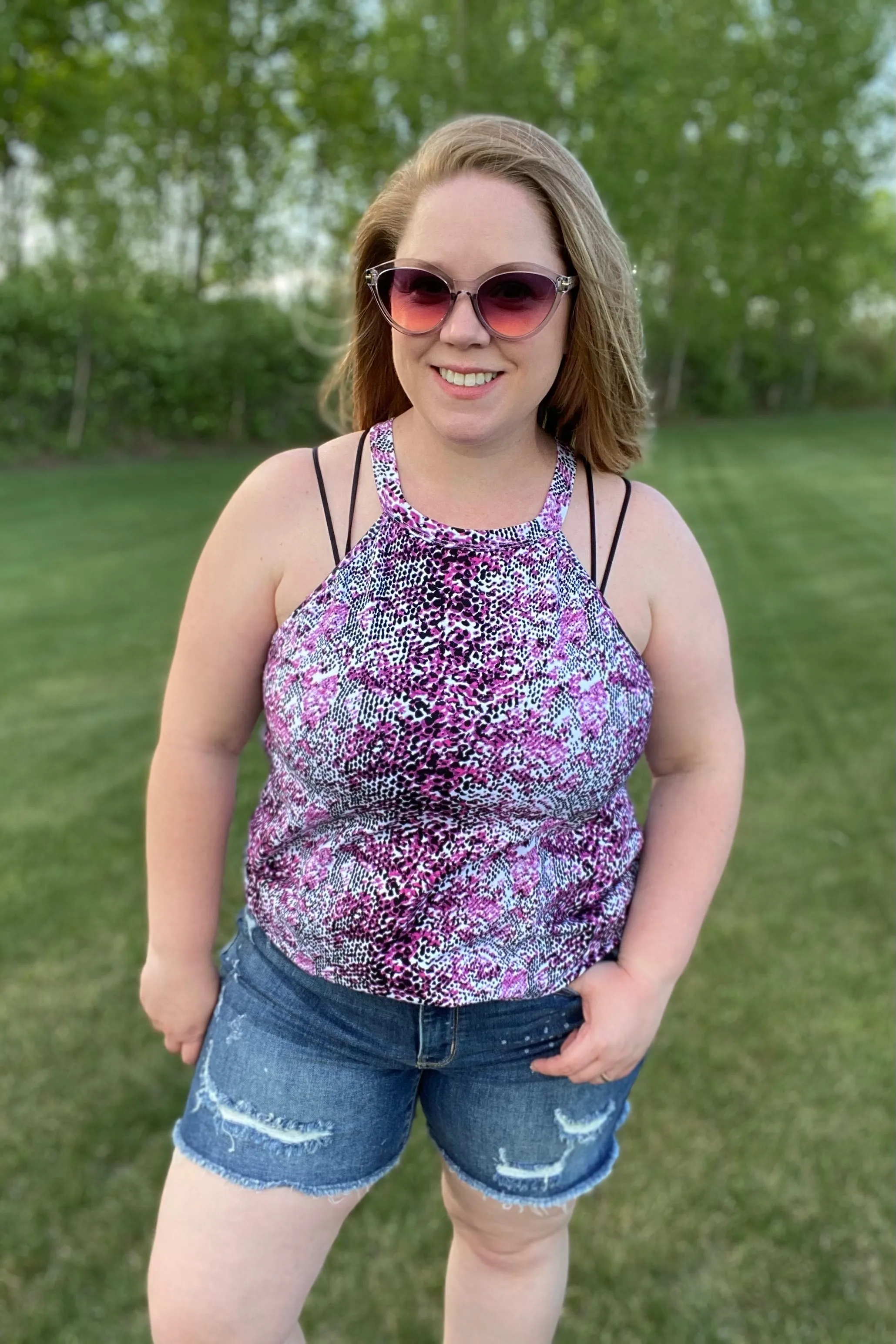 Snake Print Halter Top in Fuchsia