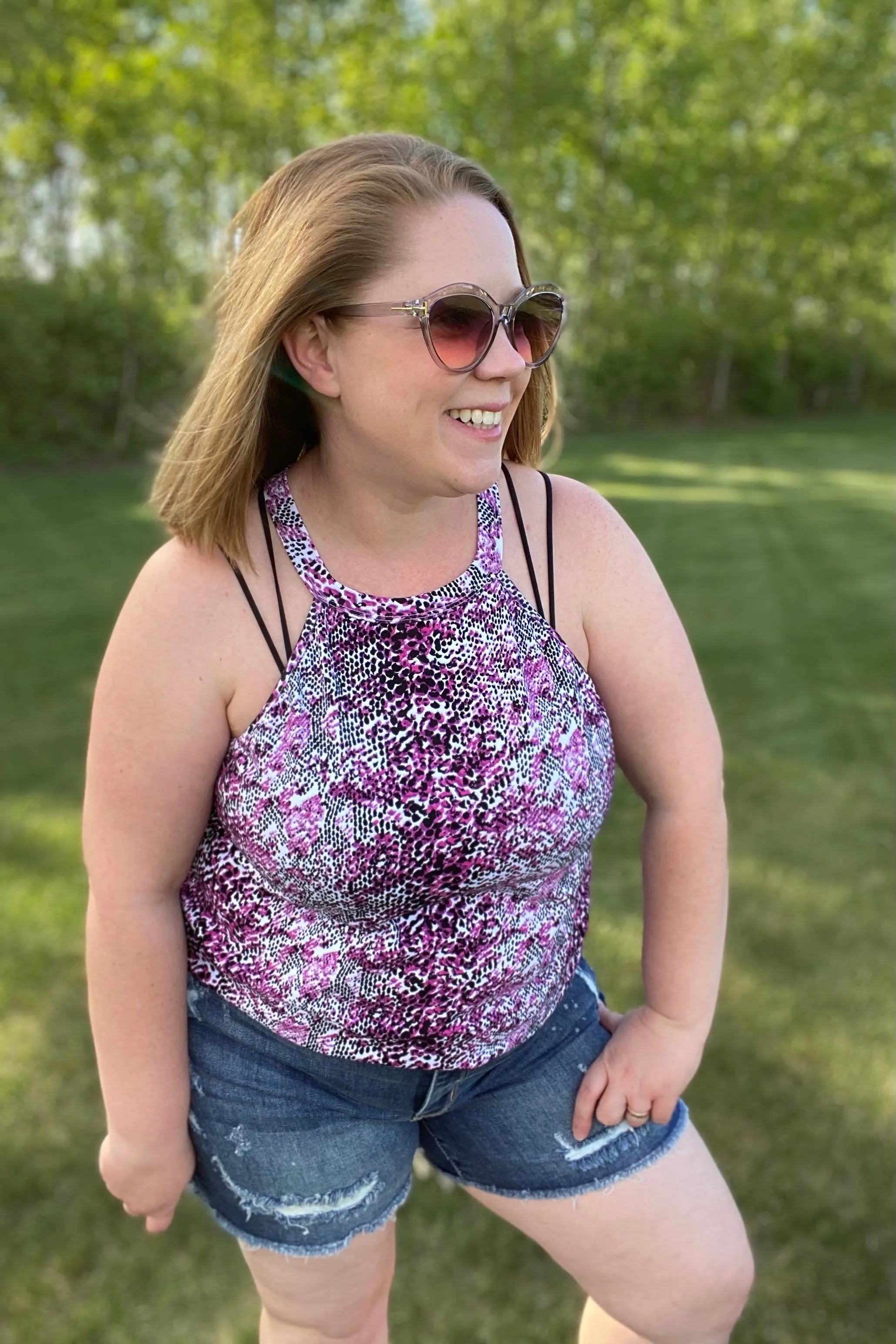 Snake Print Halter Top in Fuchsia