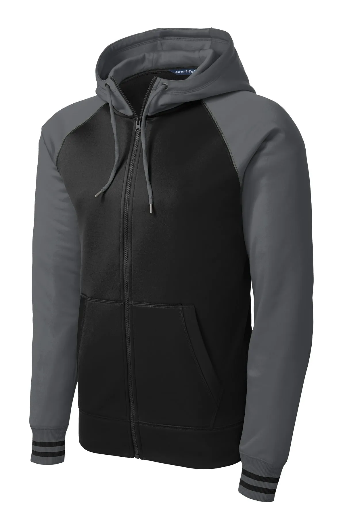 Sport-Tek Sport-Wick Varsity Fleece Full-Zip Hooded Jacket. ST236 Black/ Dark Smoke Grey