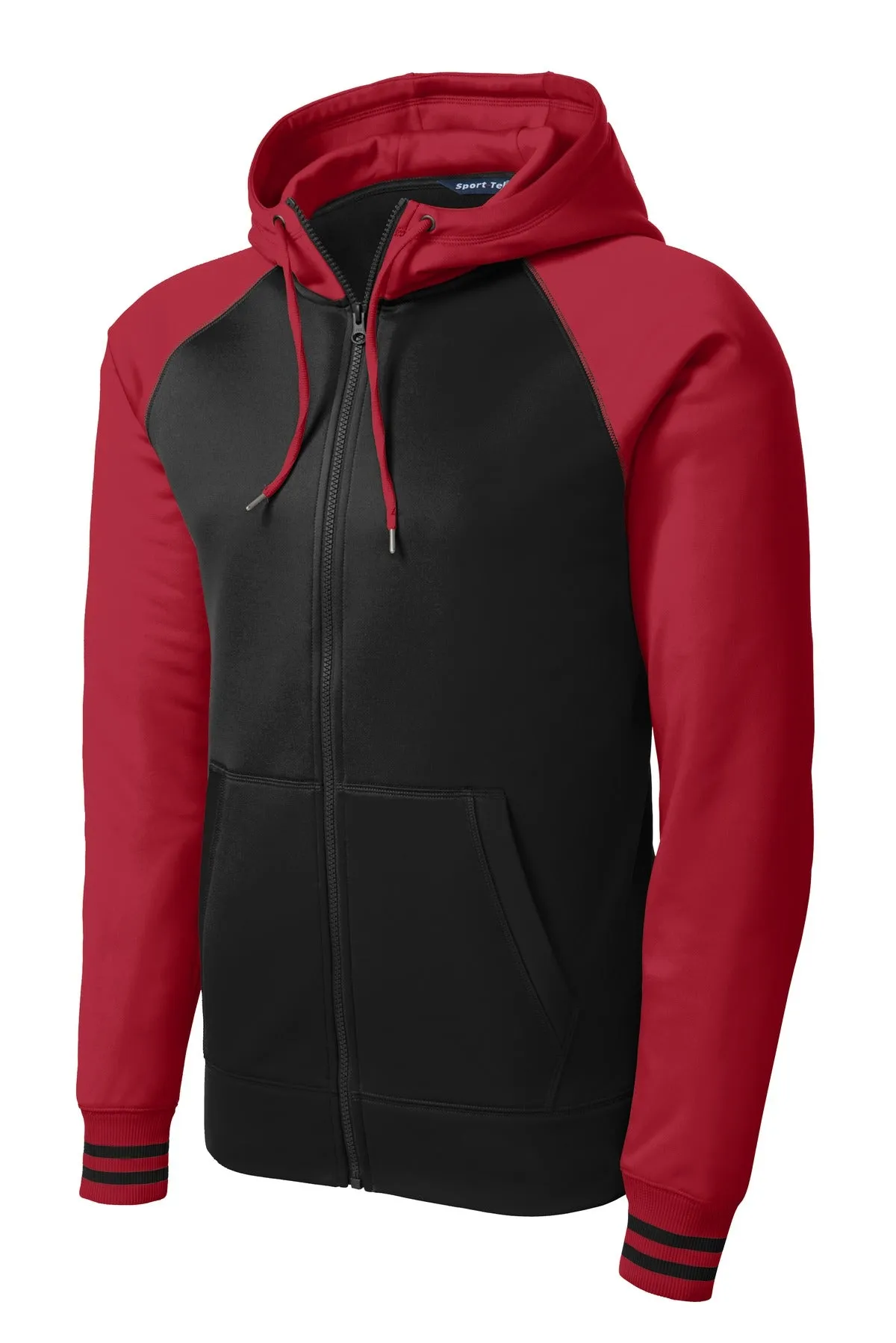 Sport-Tek Sport-Wick Varsity Fleece Full-Zip Hooded Jacket. ST236 Black/ Deep Red