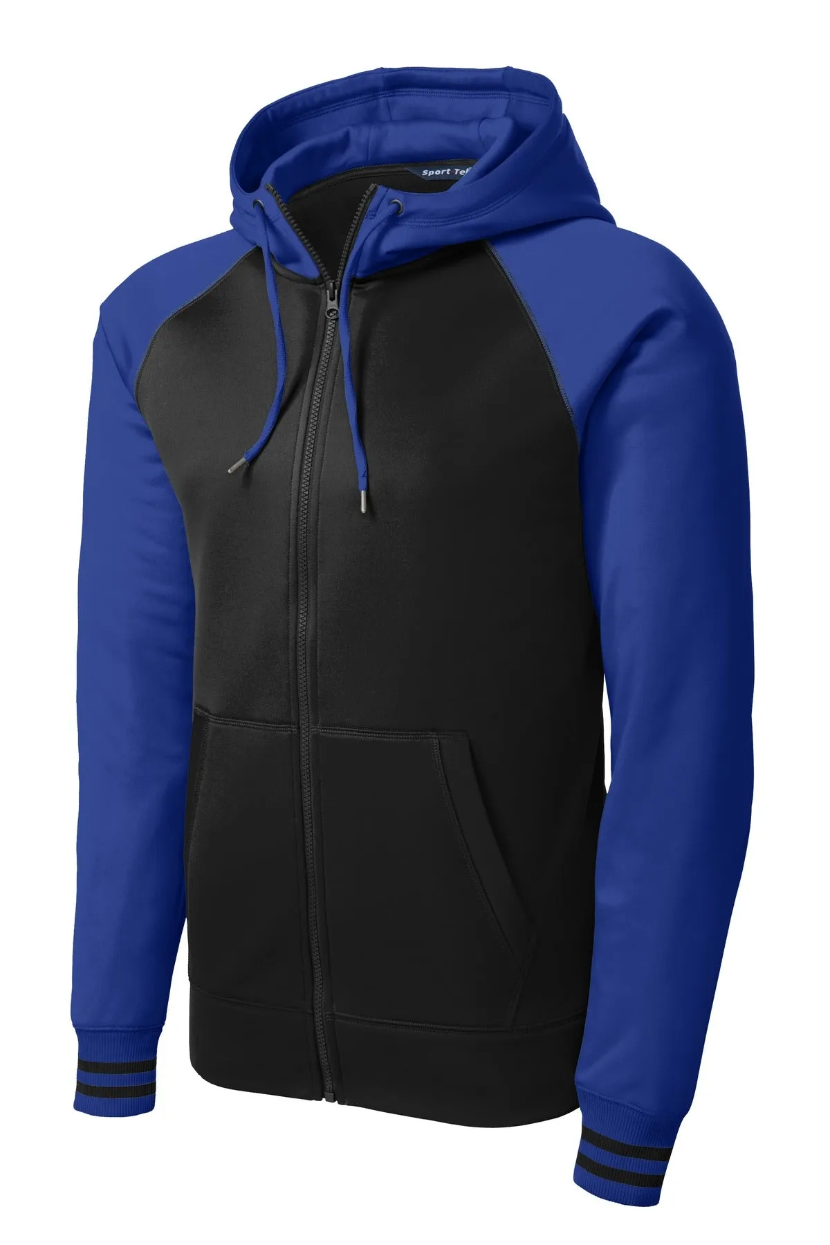 Sport-Tek Sport-Wick Varsity Fleece Full-Zip Hooded Jacket. ST236 Black/ True Royal