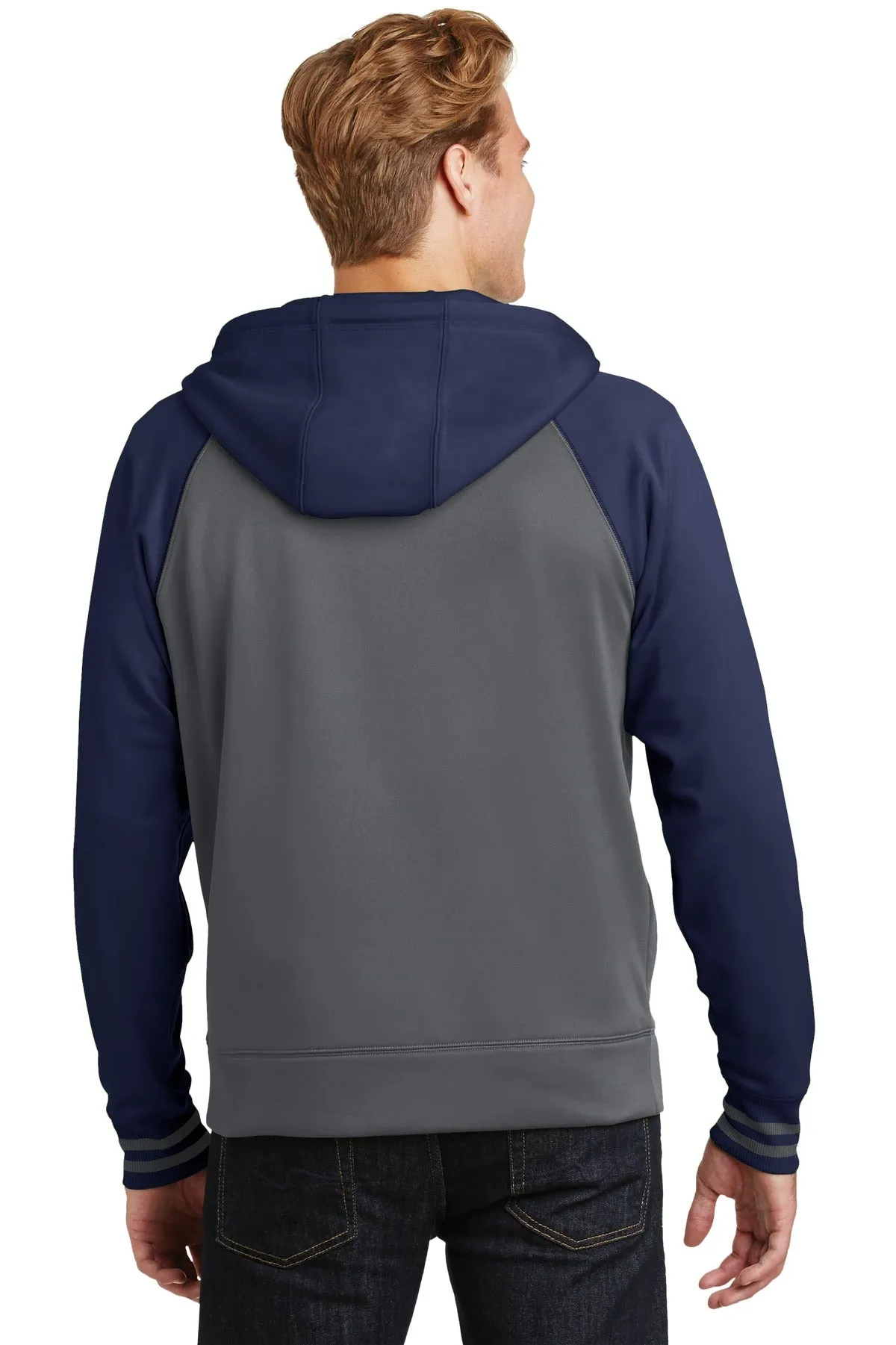 Sport-Tek Sport-Wick Varsity Fleece Full-Zip Hooded Jacket. ST236 Dark Smoke Grey/ Navy