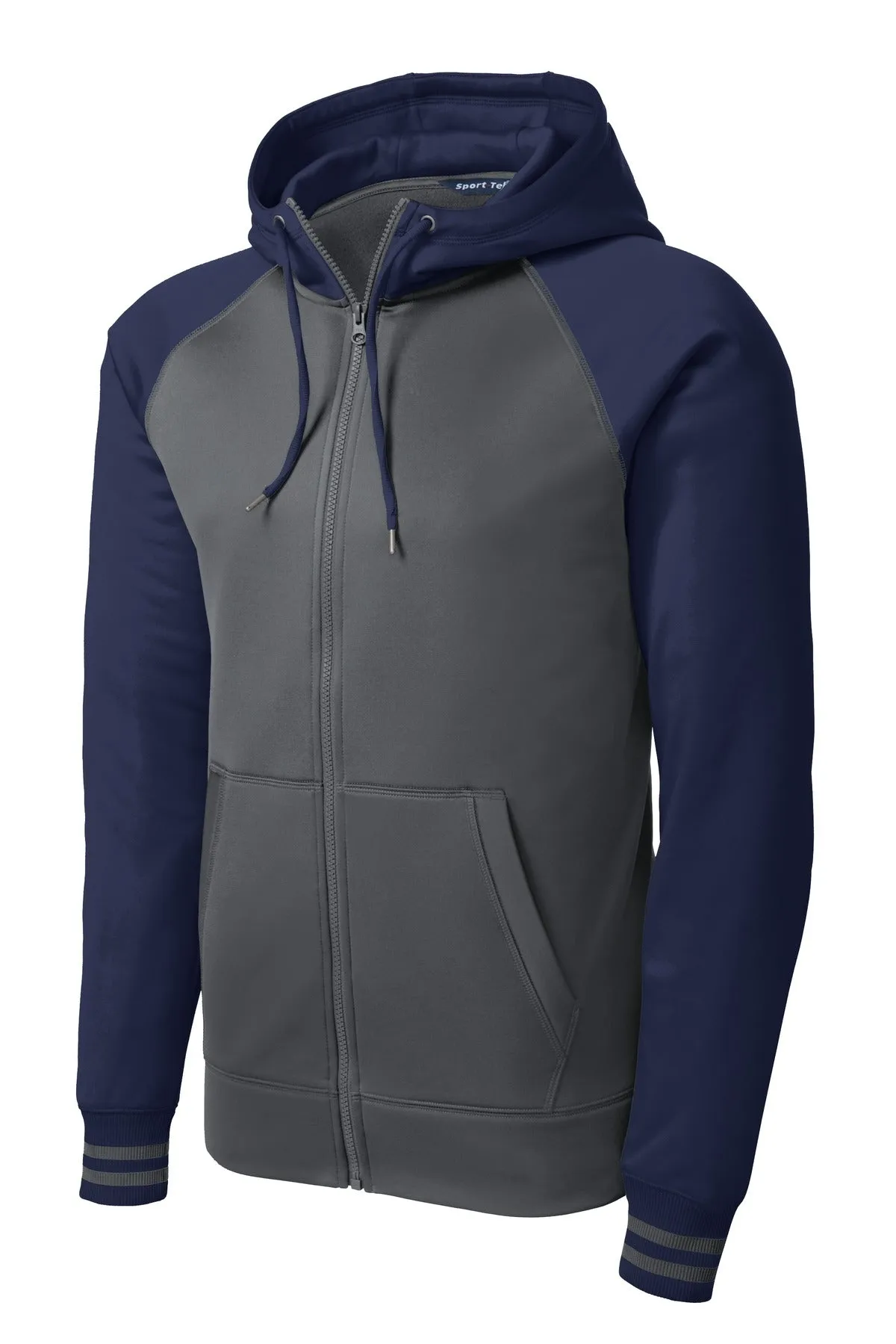 Sport-Tek Sport-Wick Varsity Fleece Full-Zip Hooded Jacket. ST236 Dark Smoke Grey/ Navy