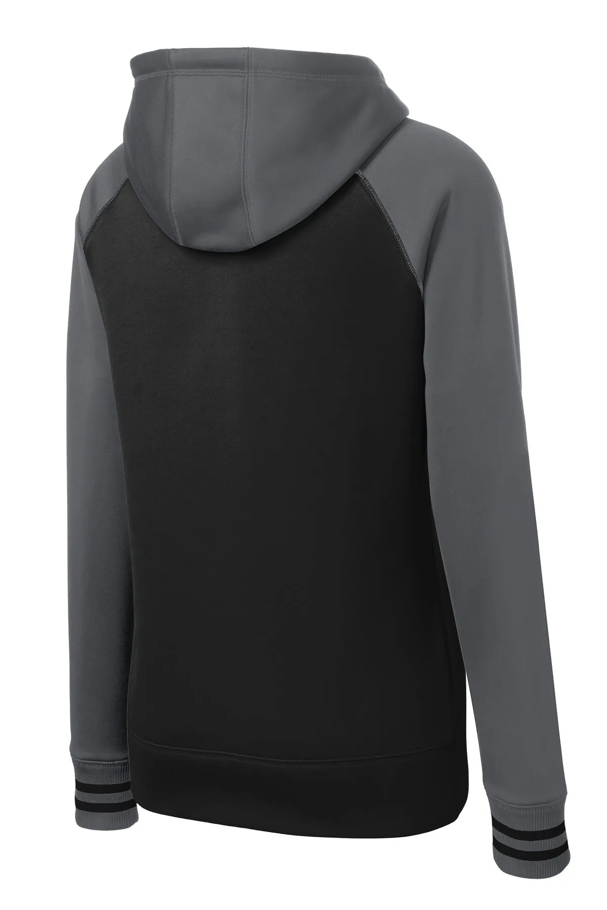Sport-Tek Women's Sport-Wick Varsity Fleece Full-Zip Hooded Jacket. LST236 Black/ Dark Smoke Grey