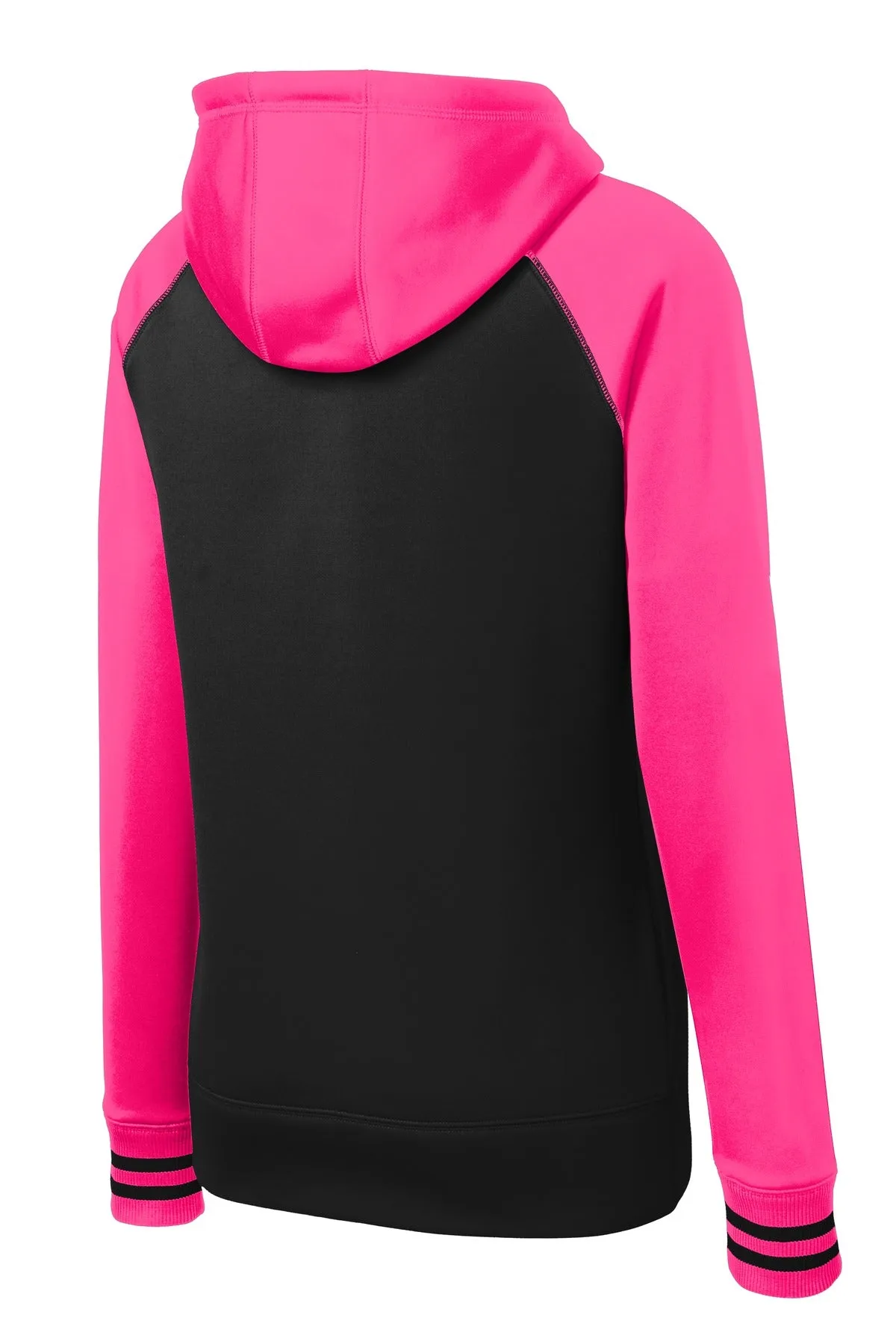 Sport-Tek Women's Sport-Wick Varsity Fleece Full-Zip Hooded Jacket. LST236 Black/ Neon Pink