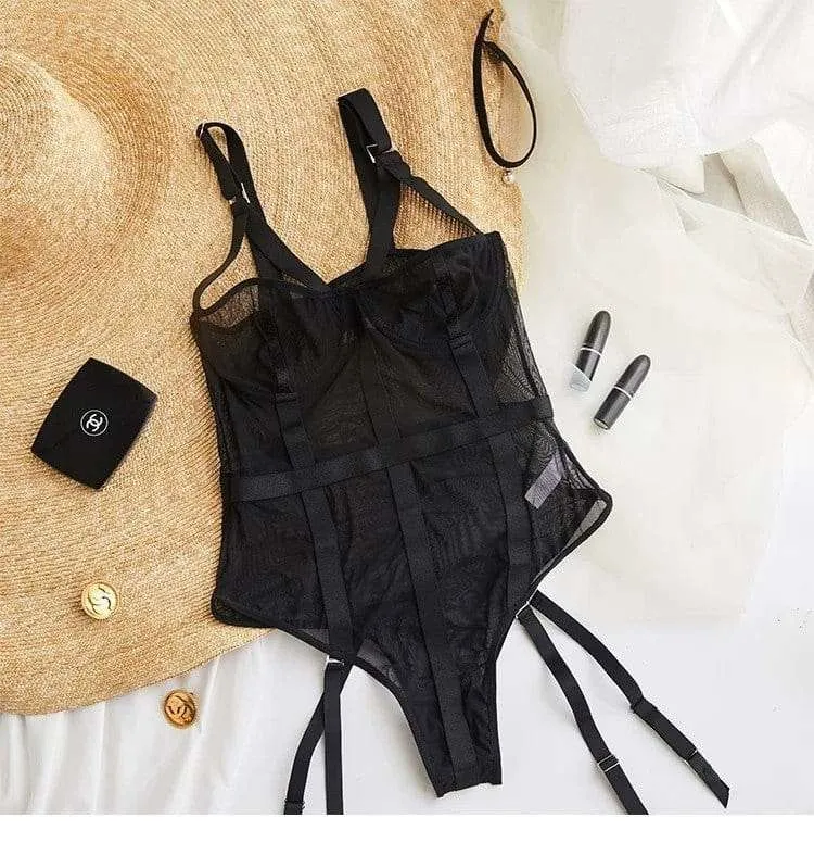 Suited Body Lace Transparent Bodysuit
