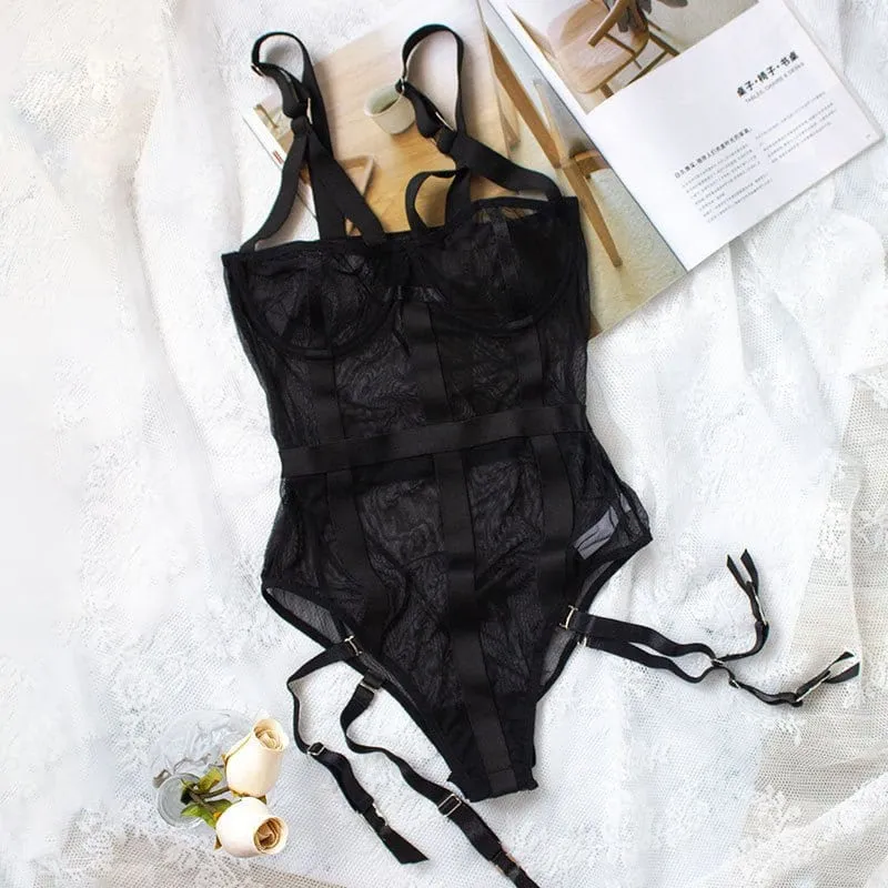 Suited Body Lace Transparent Bodysuit