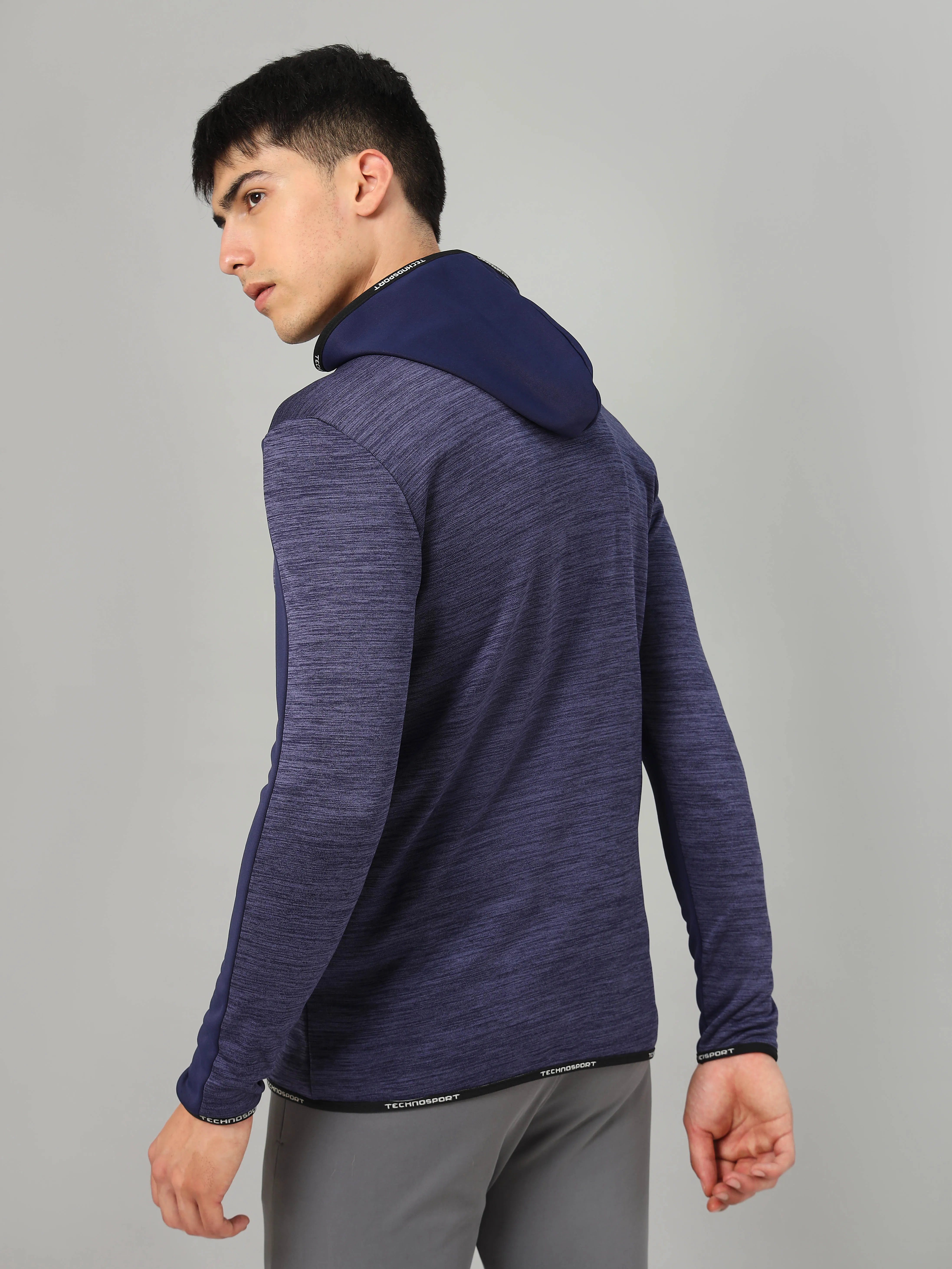 Technosport Men's Melange Hooded Fleece Jacket with Antimicrobial Properties