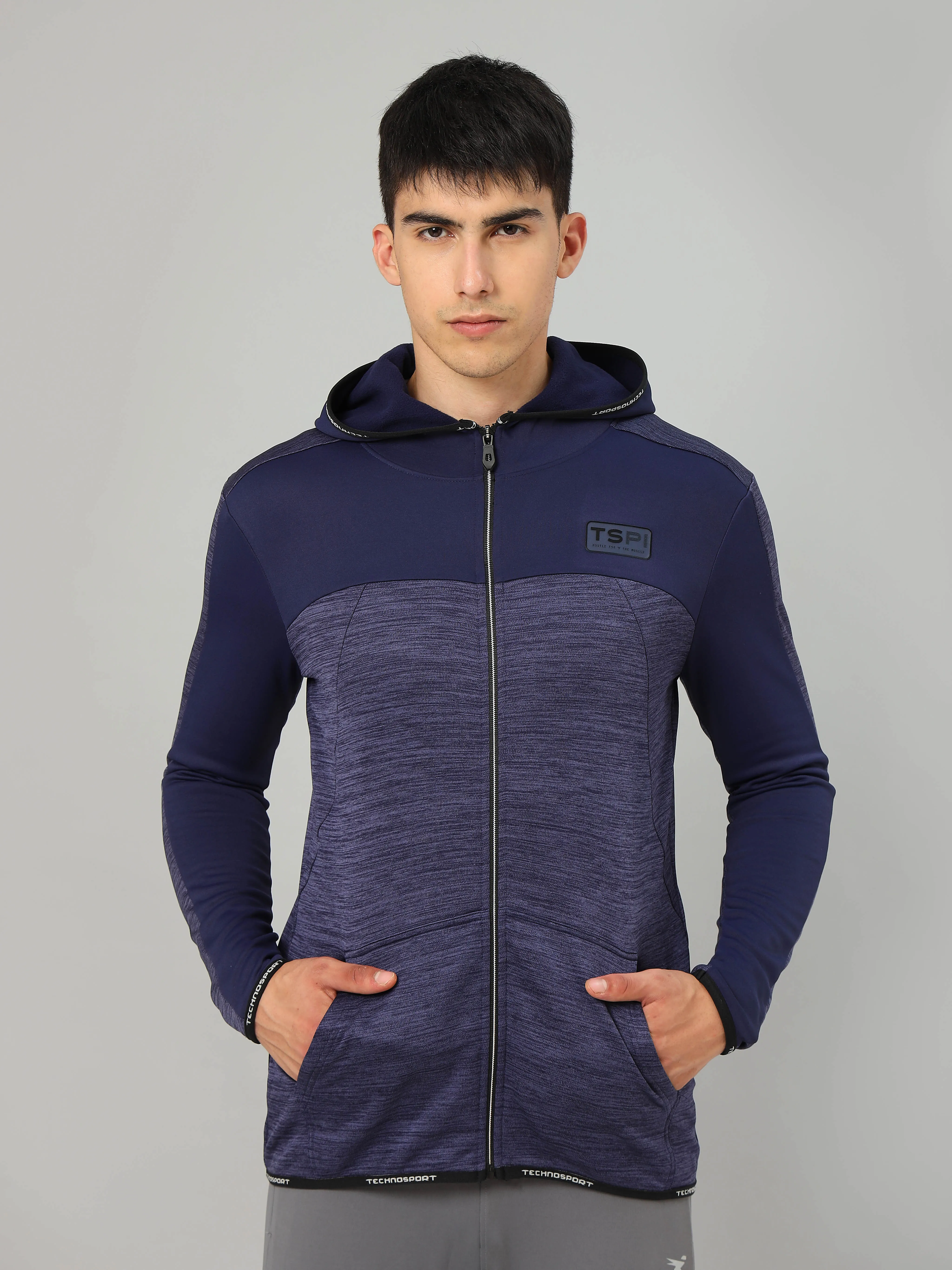 Technosport Men's Melange Hooded Fleece Jacket with Antimicrobial Properties