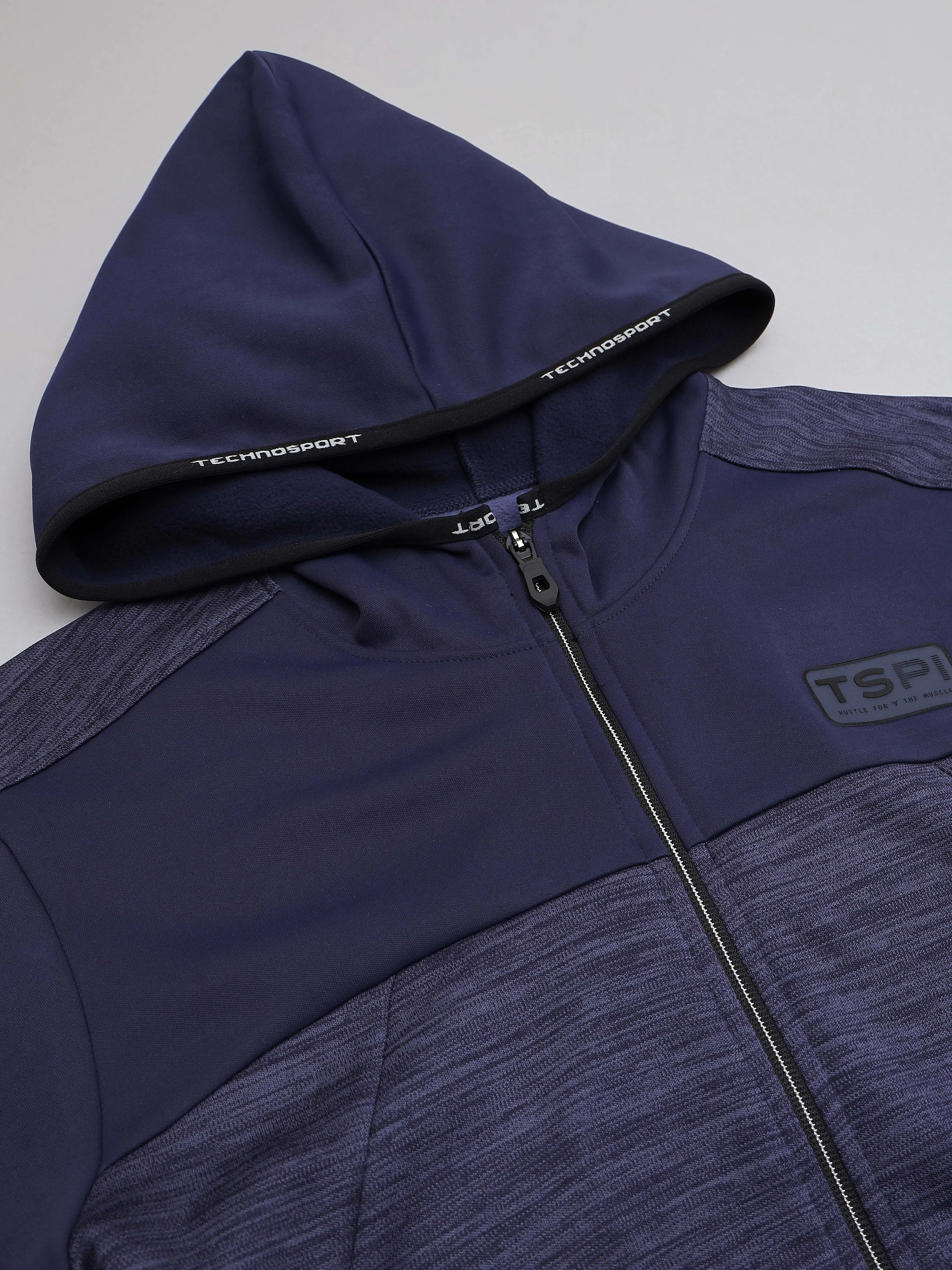 Technosport Men's Melange Hooded Fleece Jacket with Antimicrobial Properties