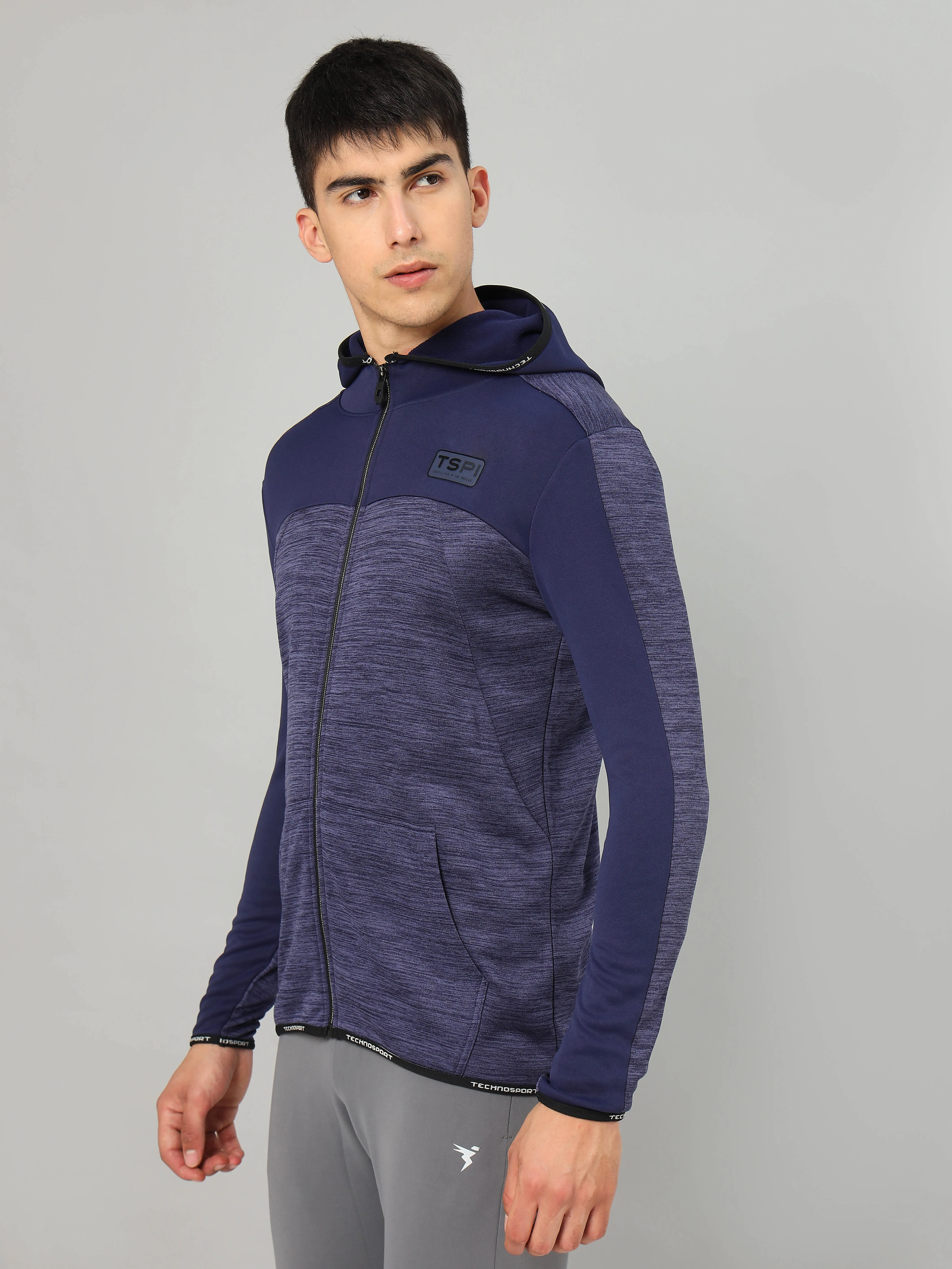 Technosport Men's Melange Hooded Fleece Jacket with Antimicrobial Properties