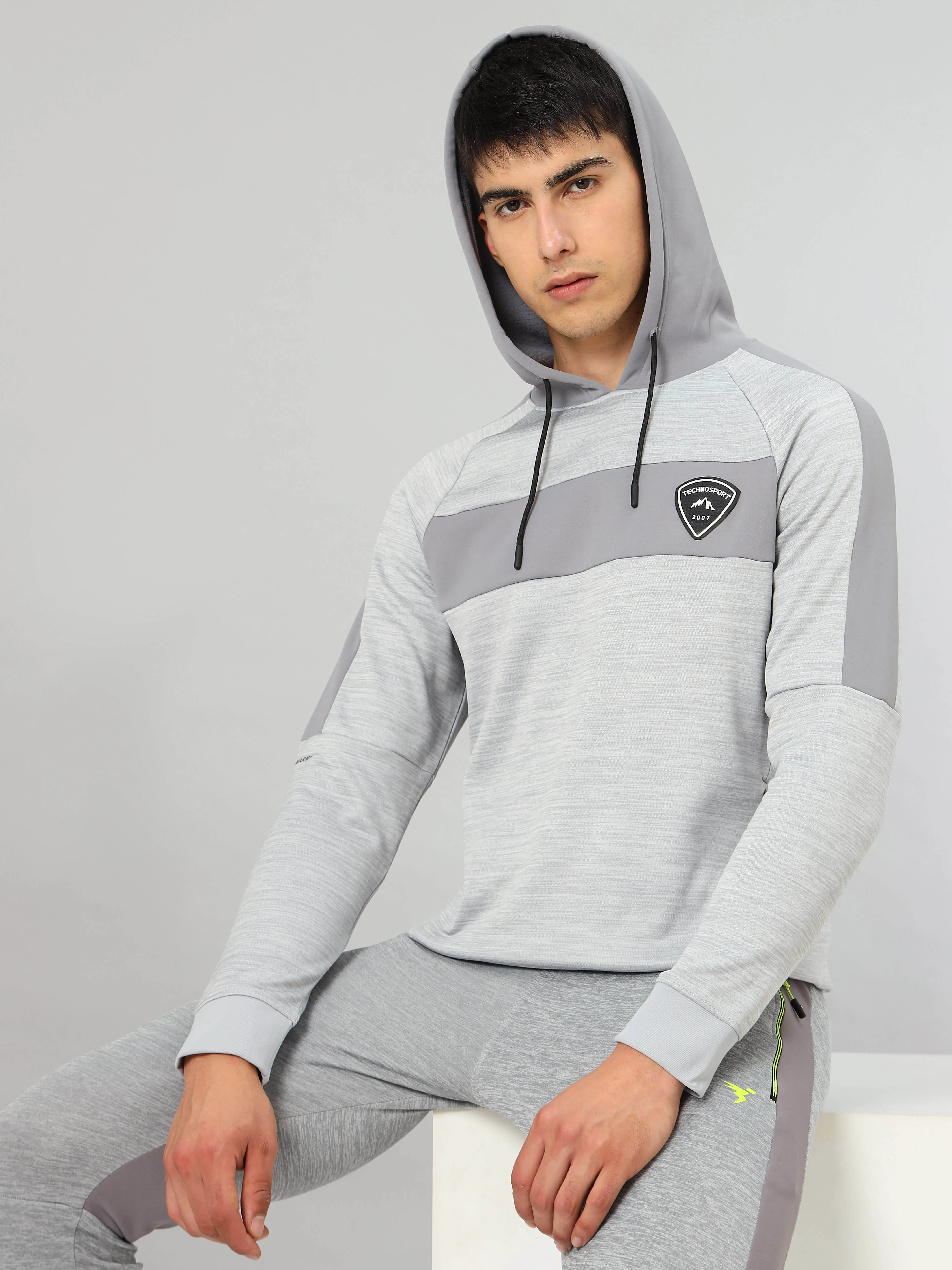 Technosport Men's Melange Hooded Sweatshirt with Kangaroo Pocket