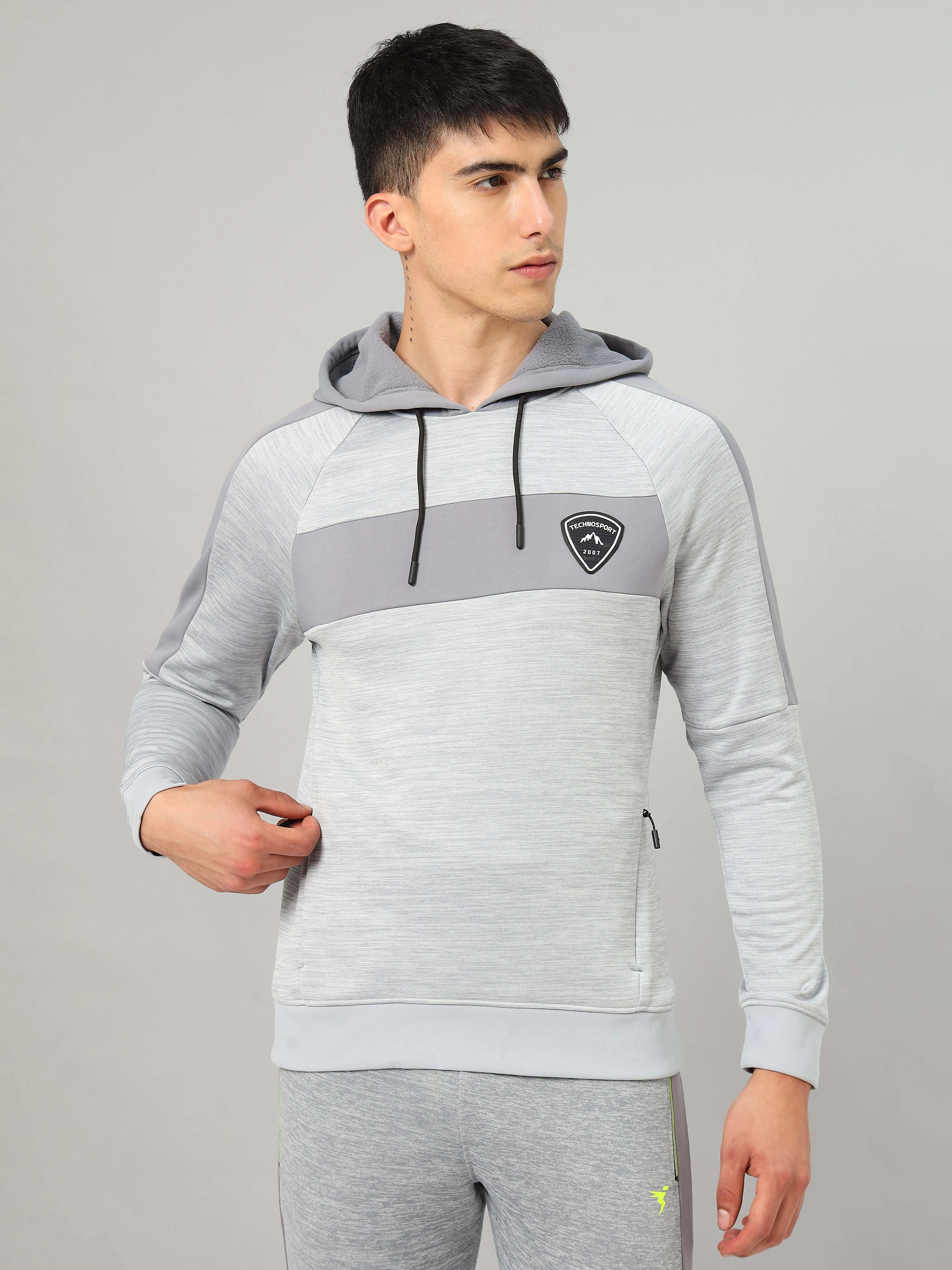 Technosport Men's Melange Hooded Sweatshirt with Kangaroo Pocket