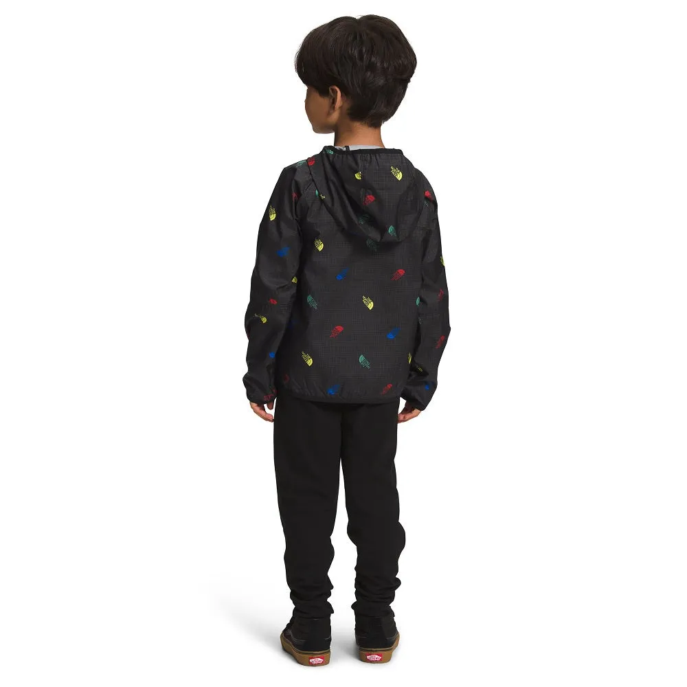 The North Face Kids' Never Stop Hooded Wind Jacket (TNF Black Tossed Logo Grid)