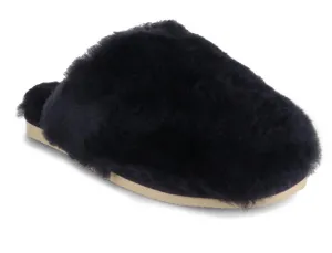 THIES Women's Sheepskin Slippers Fluffy, Navy