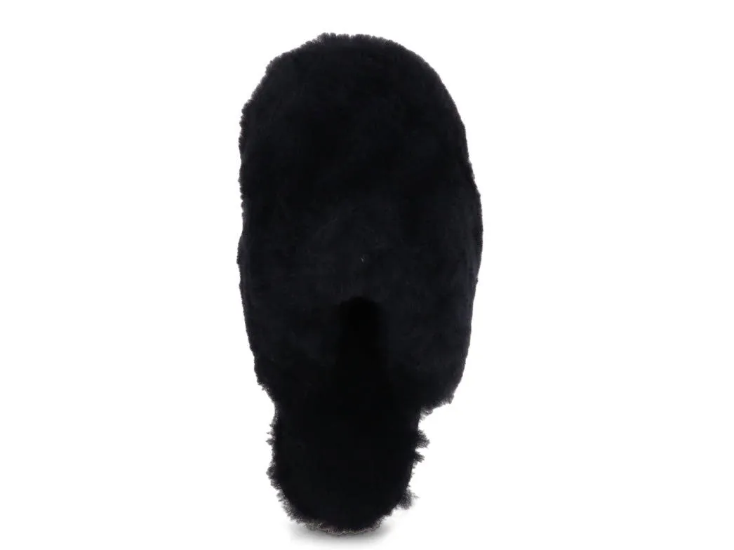 THIES Women's Sheepskin Slippers Fluffy, Navy
