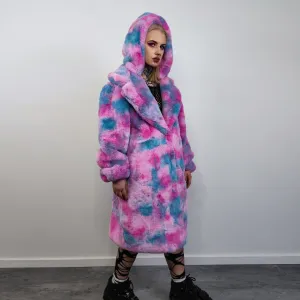 Tiedye pink fleece gradient coat long heavy trench fluorescent Barbie overcoat Ken bomber festival paint splatter jacket custom rave peacoat