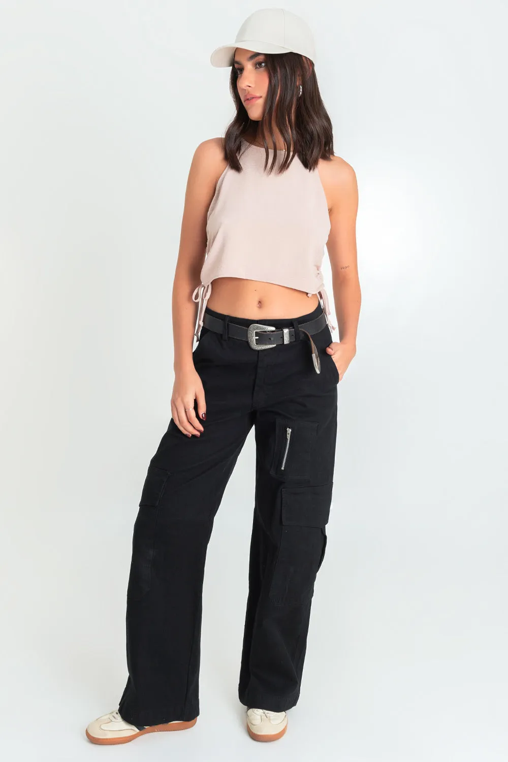 Top halter tirantes con jaretas laterales