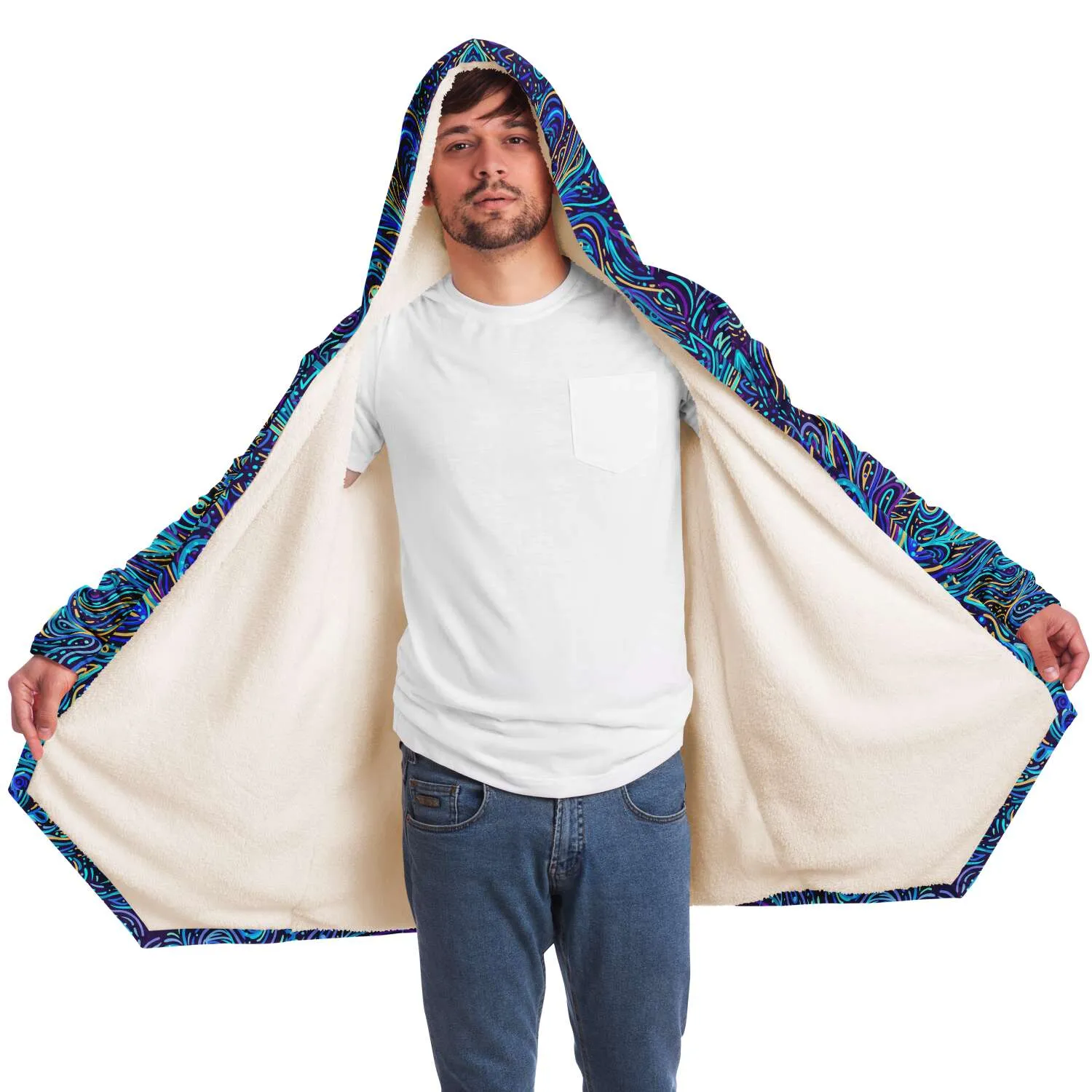 Trippy Psychedelic Blue Turquoise Hooded Cloak