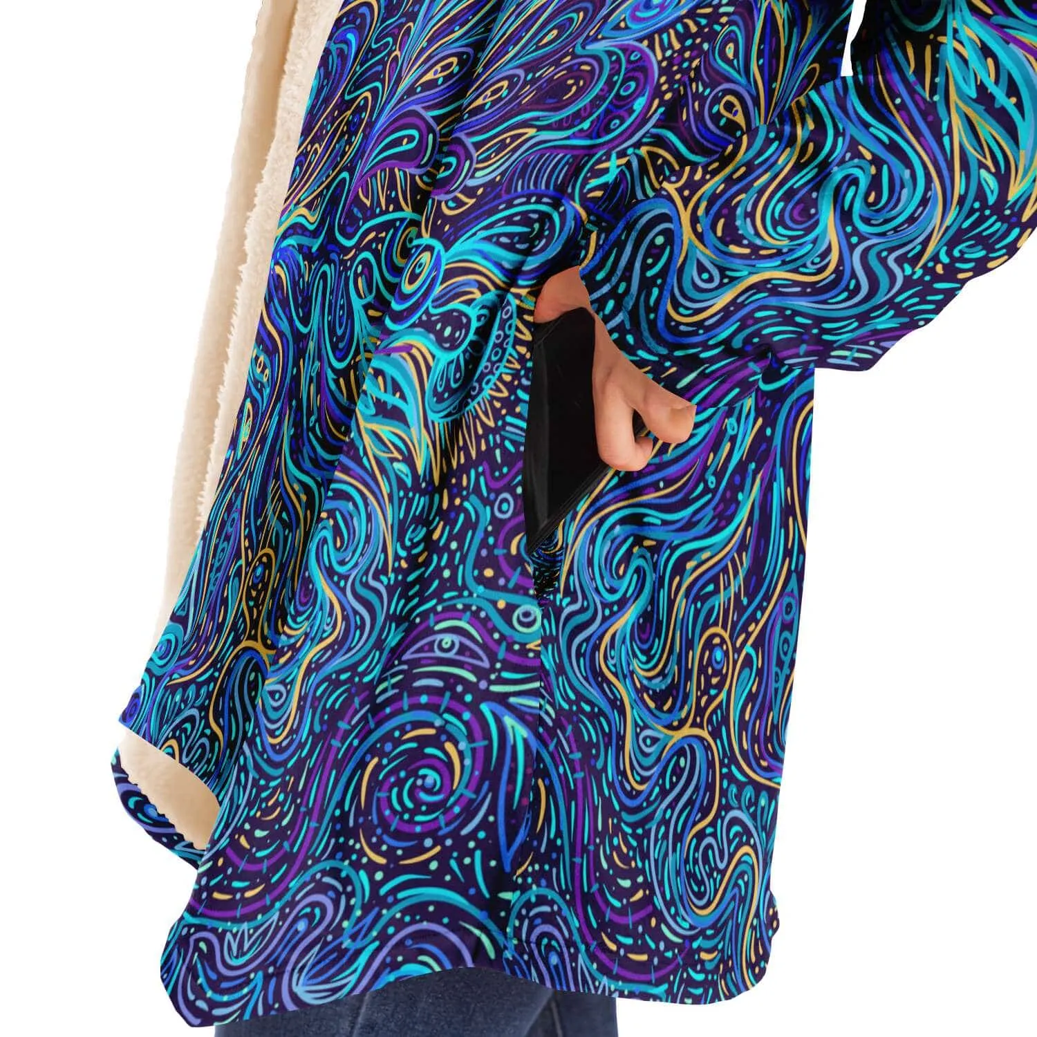 Trippy Psychedelic Blue Turquoise Hooded Cloak
