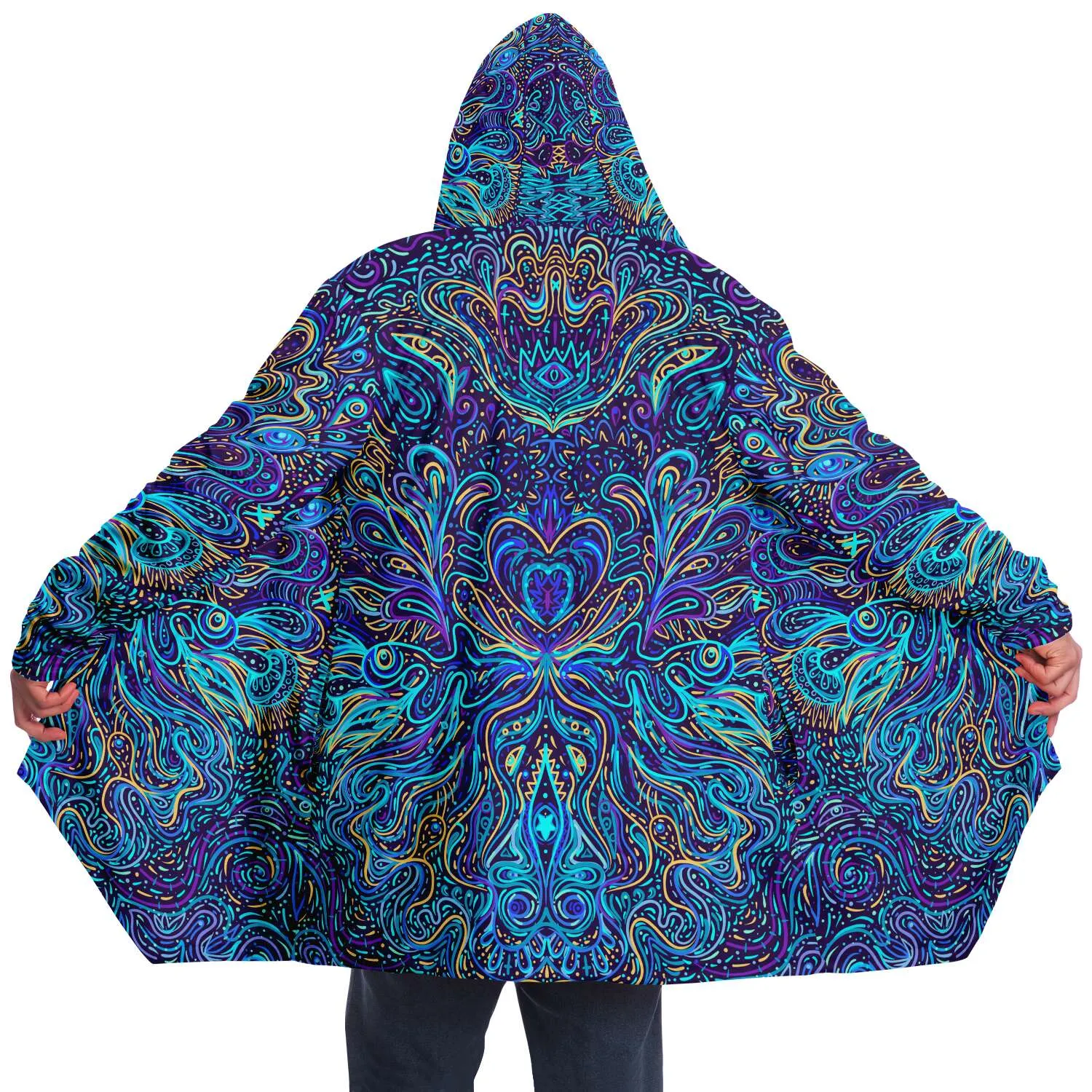 Trippy Psychedelic Blue Turquoise Hooded Cloak