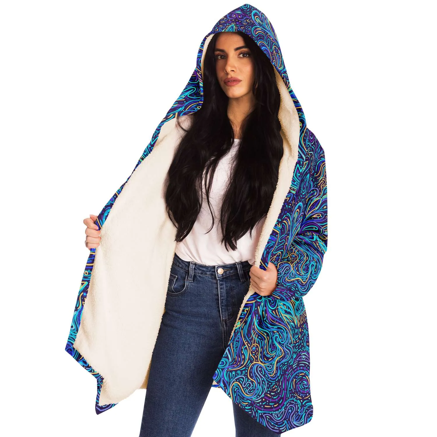 Trippy Psychedelic Blue Turquoise Hooded Cloak
