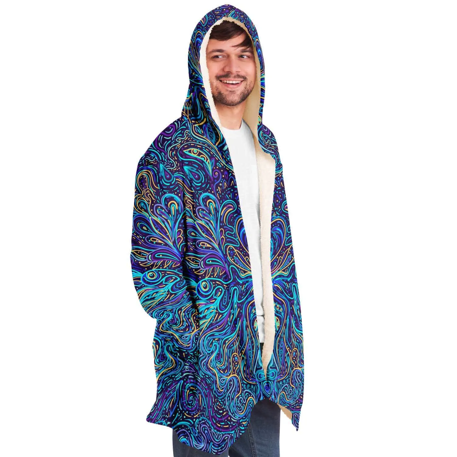 Trippy Psychedelic Blue Turquoise Hooded Cloak